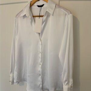 Zara - Satin Effect White Button-Up Blouse